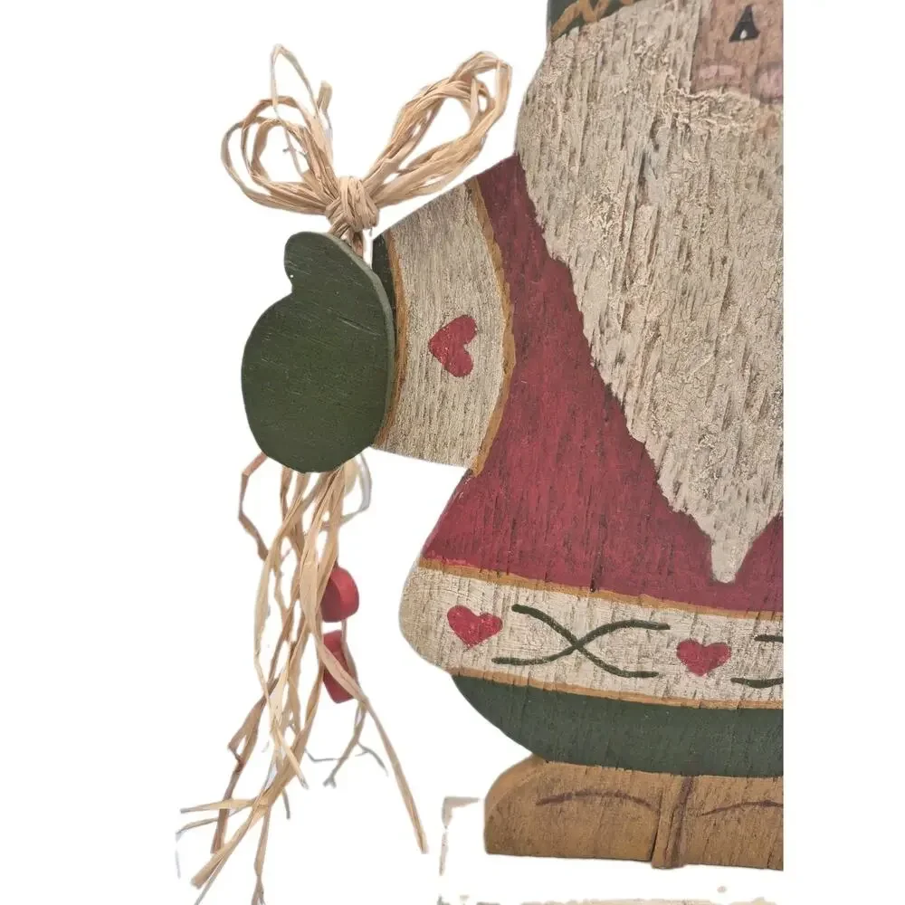 Vintage Tole Painted Wood Santa with Red Hearts Free-standing 15x11x2